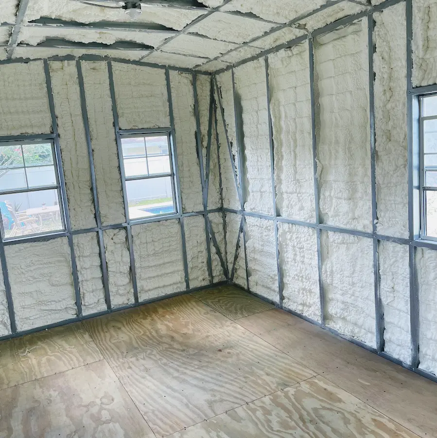 Closed-cell spray foam insulation applied to wall cavities in a residential project in Ingleside